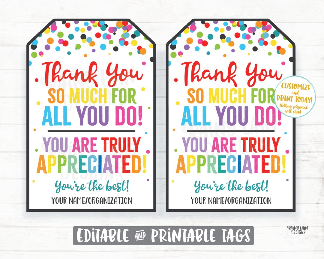 Thank You for All You Do Gift Tag Staff Appreciation Friend Co-worker ...