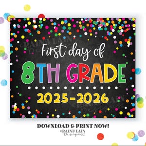 1st day of 8th grade sign First day of eighth grade First day of School Back to School Chalkboard Printable 1st Day of School Confetti 2025
