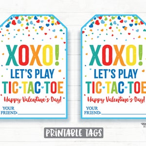 Tic Tac Toe Valentine, XOXO Tags, Tic-Tac-Toe Valentine Tags, spel, Preschool Classroom Kids Valentines afdrukbare niet-Candy Valentine Tag