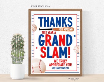 Editable Baseball Teacher Appreciation Week Sign Template, Printable Staff, Employee, Grand Slam, Home Run