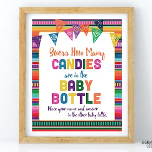 Guess How Many Candies Game Sign, Fiesta Candy Guessing Game Sign, Fiesta Baby Shower Sign, Mexican Baby Fiesta Sign, Papel Picado, Serape