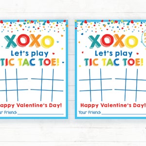 Tarjeta de San Valentín de tres en raya, tres en raya para San Valentín, XOXO para San Valentín, tarjeta de San Valentín para niños imprimible sin dulces para el aula de San Valentín en edad preescolar