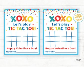 Tic Tac Toe Valentine Card, Tic-Tac-Toe Valentine, XOXO Valentine, Preschool Valentines Classroom Printable Kids Non-Candy Valentine Card