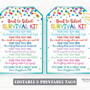 Back to School Survival Kit First Day of School Emergency Kit Tag for Teacher Appreciation Staff Gift Tag Principal PTO PTA