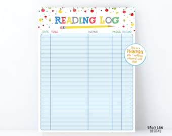 Reading Log Printable Reading Log for Kids, Spring reading log, Summer reading log, Kids reading log, Home school reading activity, Apples