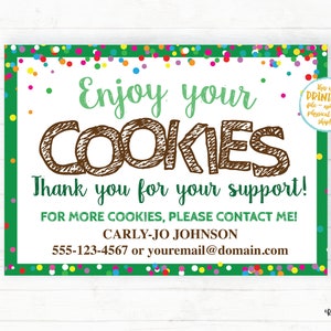 Bewerkbare bedankbriefjes, cookie bedankbriefje, bedankkaart, cookie stand afdrukbare cookie afdrukbare cookie verkoop dank u