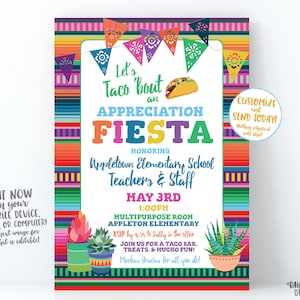 Teacher Appreciation Invitation Let&#39;s Taco bout an Appreciation Fiesta Teacher Appreciation Luncheon Flyer Nacho Average Teacher, Succulents