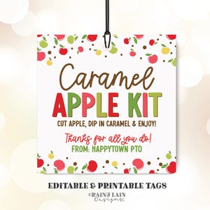 Editable Caramel Apple Kit Gift Tags Template, Fall Treat, Appreciation, Candy Apple, Thanksgiving School Teacher Staff, Kids Classroom, PTO
