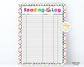 Reading Log Printable Reading Log for Kids, Summer reading log,  Spring reading log, Kids reading log, Home school reading activity, rainbow