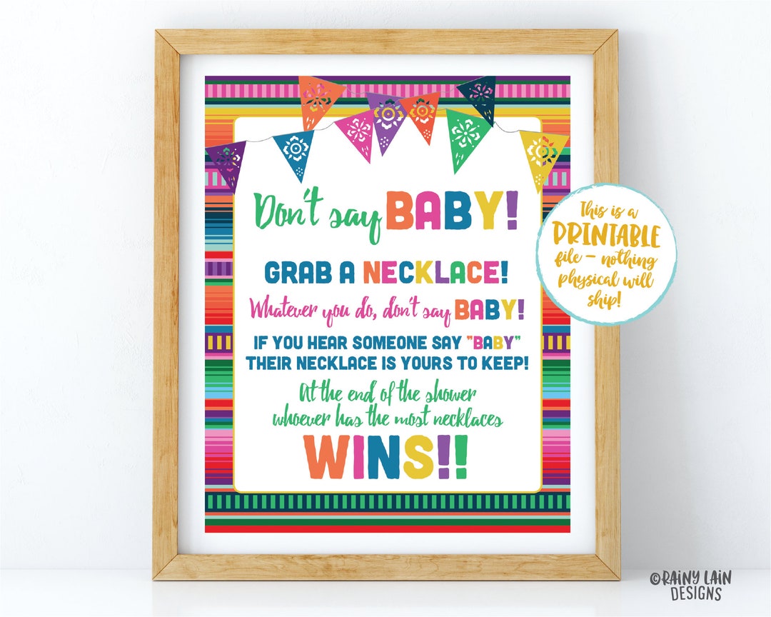 Fiesta Baby Shower Necklace Game, Don't Say Baby Game, Necklace Game