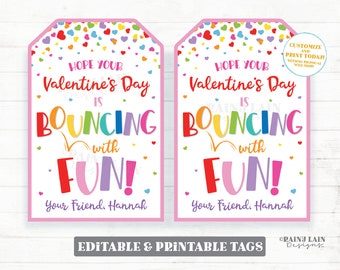 Ball Valentine Tag, Bouncing with Fun Valentine's day, Bouncy Gift Editable Preschool Classroom Printable Non-Candy From Teacher Student