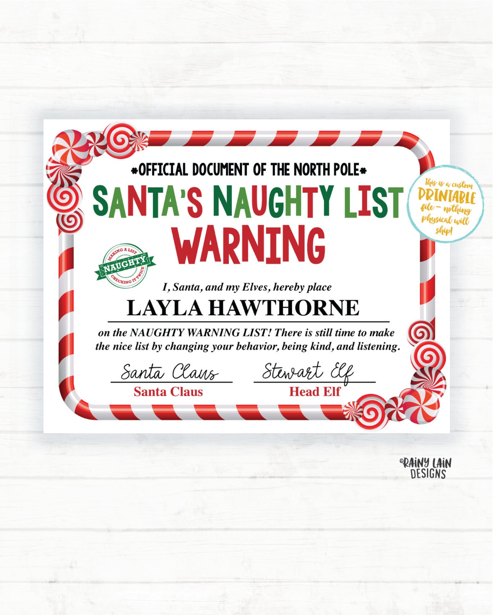 Santa Certificate Printable Naughty List Warning Santa's - Etsy