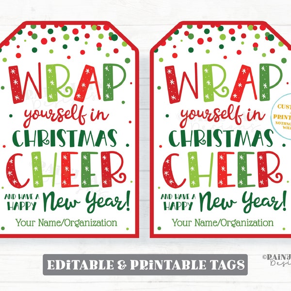 Wrap Yourself in Christmas Cheer Happy New Year Gift Tag Holiday Blanket Throw Wrapping Paper Client Realtor Staff Teacher Editable