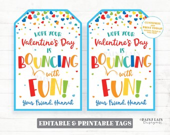 Bouncing with Fun Valentine Tag, Valentine's day Bouncy Ball Gift Editable Classroom Preschool Printable Non-Candy Digital Download
