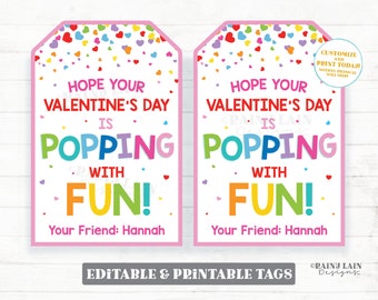 Valentine Pop Gift Tag, Popping with Fun Tag, Pop Fidget Toy Popcorn Gift Preschool Classroom Printable Kids Editable Non-Candy Valentine