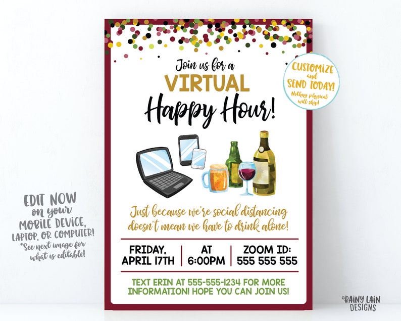 Virtual Happy Hour Invitation Virtual Beer and Wine Virtual Etsy
