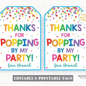 Thanks for Popping by my Party tag Birthday favor tag pop party favor tags fidget toy popcorn tags printable birthday party favor editable