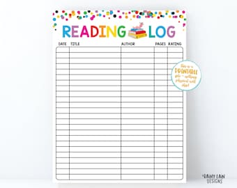 Reading Log Printable Reading Log for Kids, Spring reading log, Home school reading activity, Kids reading log, Summer reading log book worm