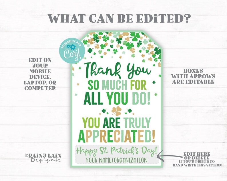 Thank You for All You Do St Patrick's Day Gift Tag Shamrocks Staff ...