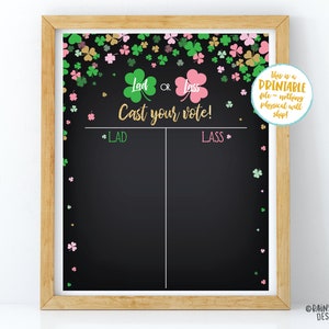 Lad or Lass Voting Sign St Patrick&#39;s Day Gender Reveal St Patrick&#39;s Day Voting Poster, Gender Reveal Sign Shamrock Clover, Cast Your Vote