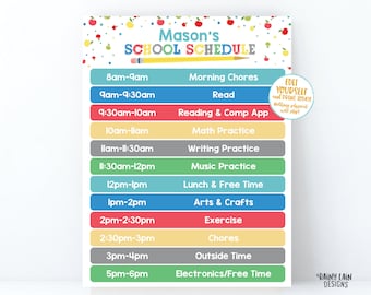 Editable Daily Schedule Kids Task List Template Printable Kids Home School Schedule Chore Chart Weekly Planner HomeSchool Apple Confetti Boy
