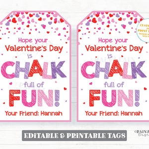 Valentine&#39;s Day is chalk full of fun Tag, Valentine Chalk Tag, To Student From Teacher Gift, Preschool Classroom Printable Kids Non-Candy