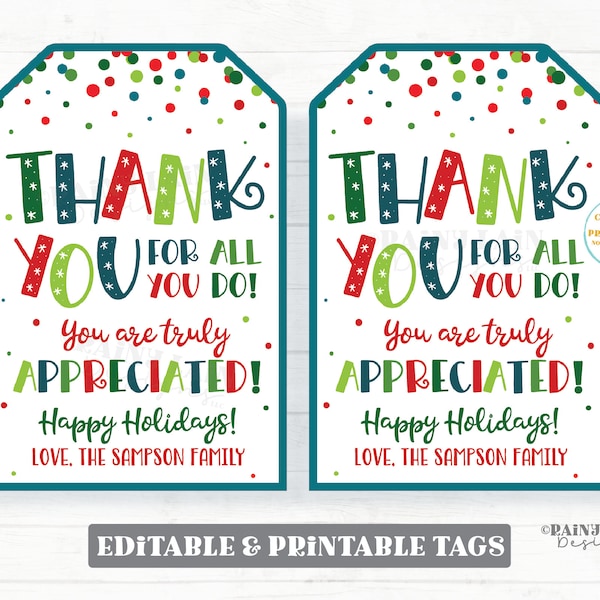 Thank you for all you do Holiday tag Appreciate Christmas Gift Tags Holiday Appreciation Favor Tags Teacher Staff Employee School