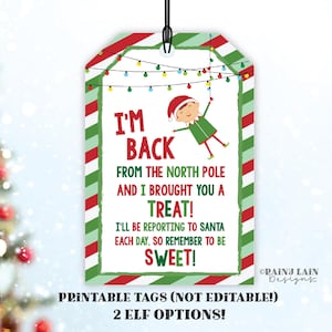 Etiquetas de elfo estou de volta Etiquetas de tratamento de elfo Ideias de elfo Retorno de elfo Etiquetas de elfo de Natal Kit para impressão Menina elfo menino elfo download instantâneo