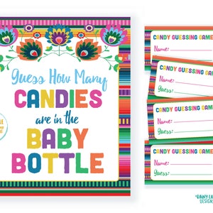 Guess How Many Candies are in the Baby Bottle Game, Baby Fiesta Game, Baby Shower Fiesta Guessing Game, Fiesta Baby Shower Game Sign, Serape