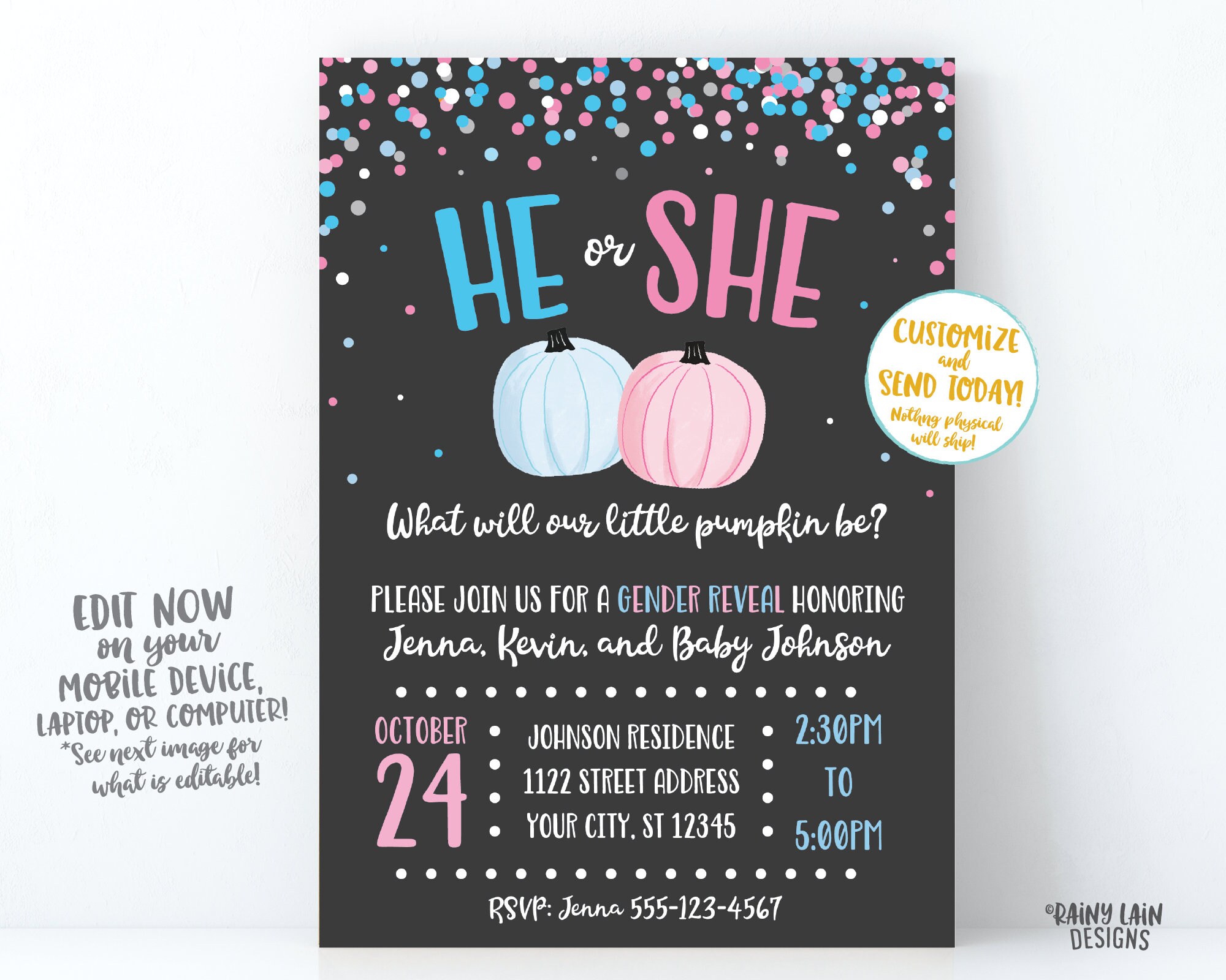 Little Pumpkin Gender Reveal Invitation Fall Gender Reveal What will our little pumpkin be gender reveal pink and blue