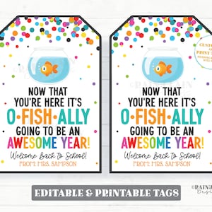 Back to School Goldfish Gift Tag Editable, O Fish Ally Awesome, 1st Day of School, First Day, To Student from Teacher, Confetti, PTO PTA