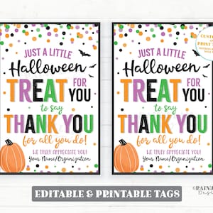 Halloween Treat for you to say Thank you for all you do Gift Tags Favor Tags Appreciation Tag Halloween Teacher Staff Employee School PTO