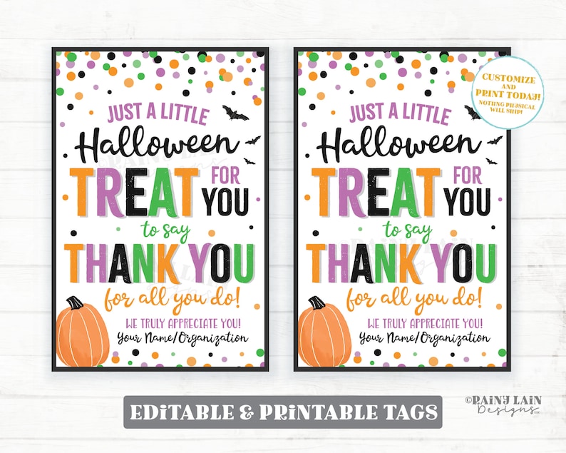 Halloween Treat for You to Say Thank You for All You Do Gift Tags Favor ...