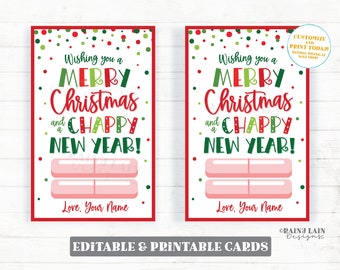 Merry Christmas and Chappy New Year Card Holiday Chapstick Christmas Lip Balm Gift Tag Employee Appreciation Teacher Classroom Company Staff