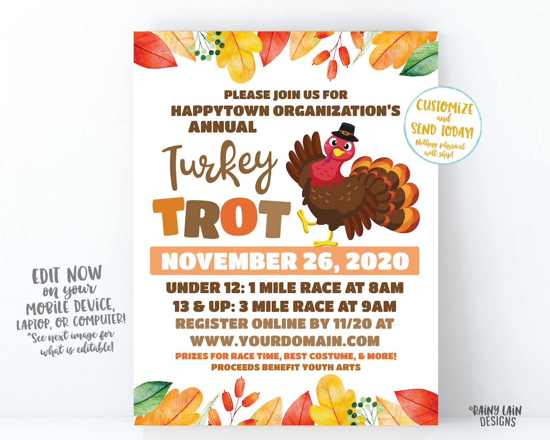 turkey trot flyer, thanksgiving fundraiser flyer, turkey