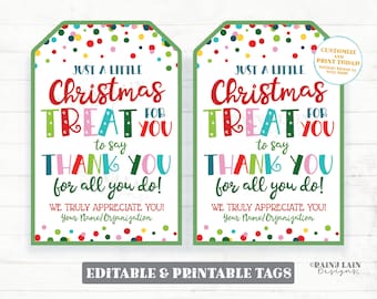 Christmas Treat Tag Holiday Thank you Appreciation Gift Tags Christmas Favor Tags Employee Company Staff Teacher Homemade Sweets Baked Goods