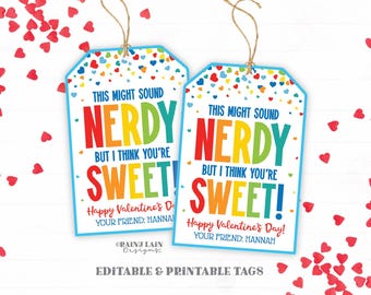 Nerd Valentines Day Gift Tag, Cute Nerdy Valentine, Candy Valentine Tag Downloadable, Editable Valentine, Non-Candy, Preschool, Easy Class