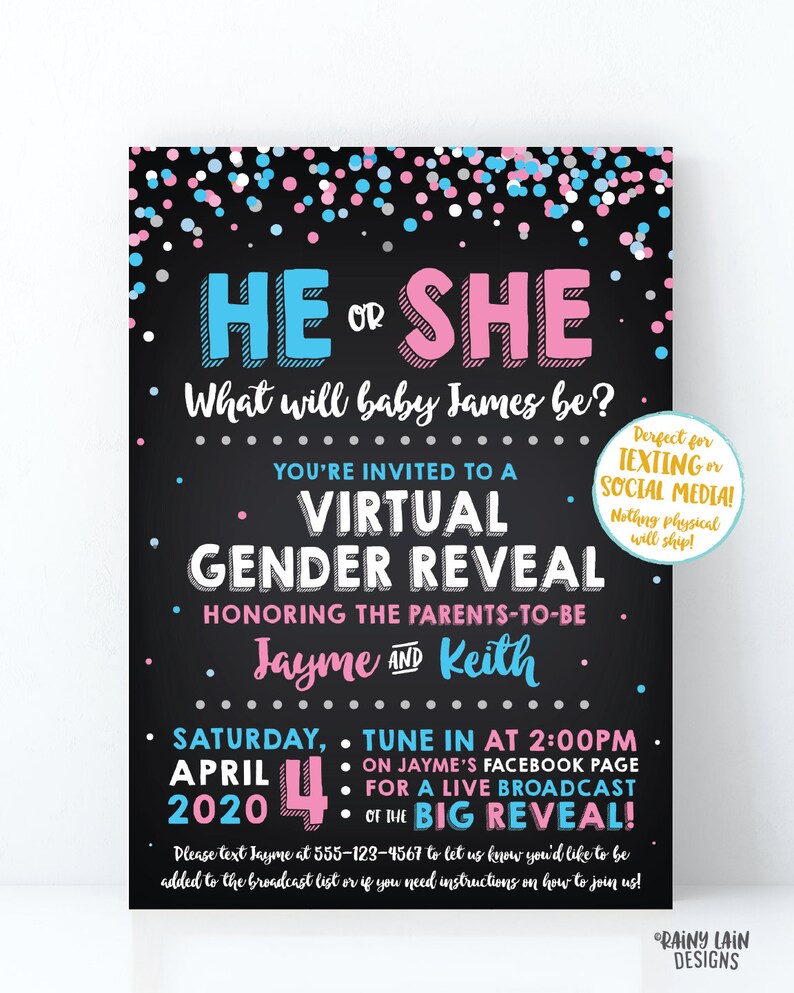 Virtual Gender Reveal Invitation Long Distance Gender Reveal Etsy