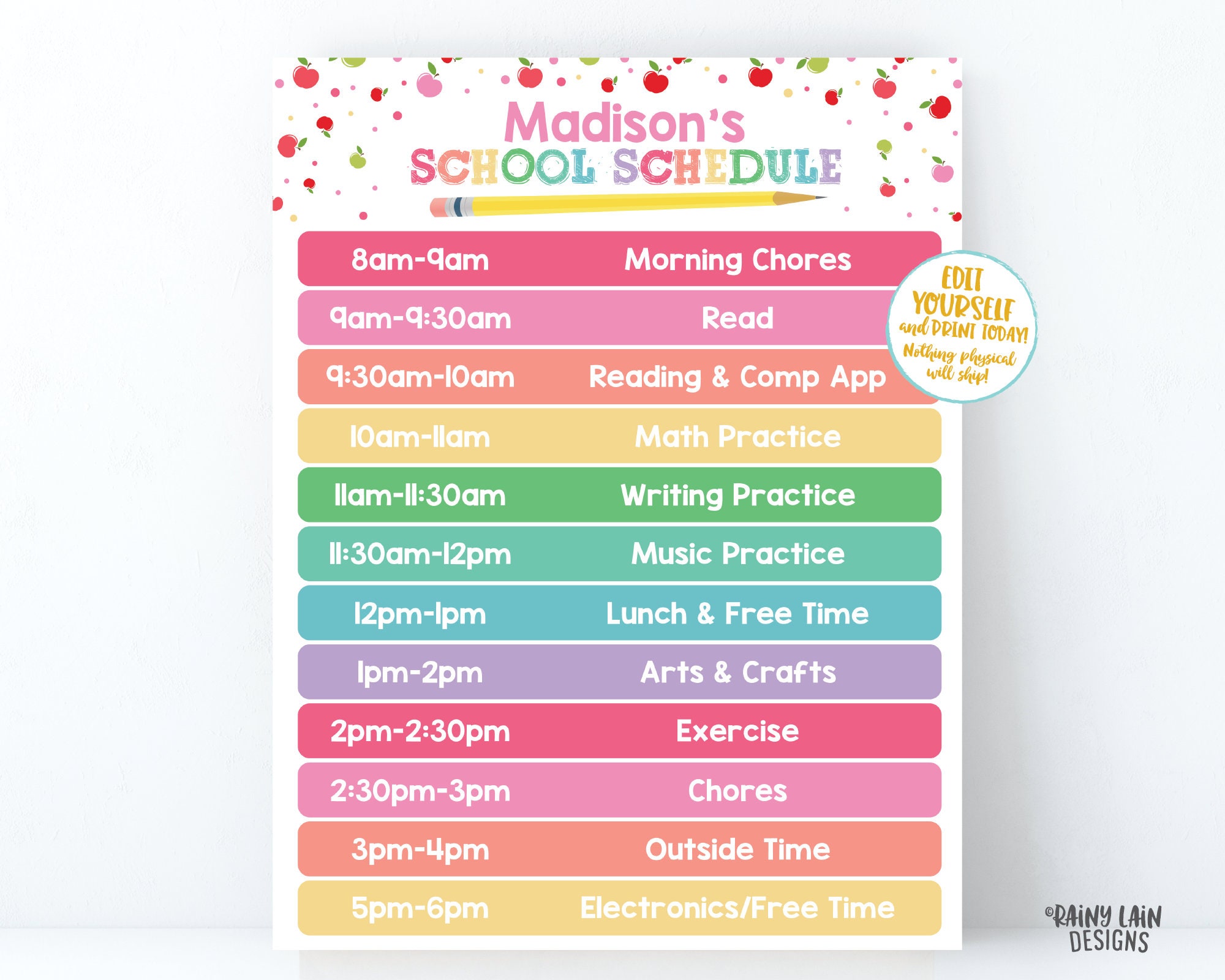 To Do List with Time Schedule ~ Editable Version