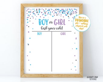 Gender Reveal Voting Poster Printable Gender Reveal Sign Purple and Blue Gender Reveal Voting Sign Gender Reveal Poster Confetti Boy or Girl