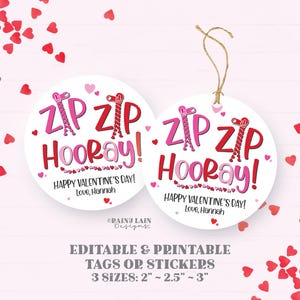 Fidget Bracelet Valentine, Zipper Bracelet Valentine&#39;s Day Printable Tag, Zip Zip Hooray, Non-Candy, NonFood Valentine Preschool Classroom