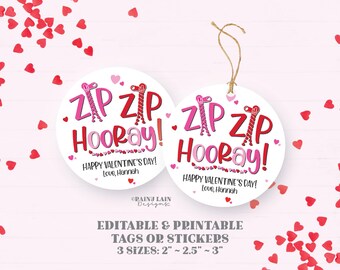 Fidget Bracelet Valentine, Zipper Bracelet Valentine's Day Printable Tag, Zip Zip Hooray, Non-Candy, NonFood Valentine Preschool Classroom