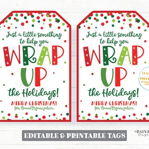 Christmas Wrapping Paper Gift Tag, Wrap up the Year, Holiday Pop by Tags,  Neighbor Gift, Gift Wrap Gift Tag, Teacher Gift, Just Add Confetti 