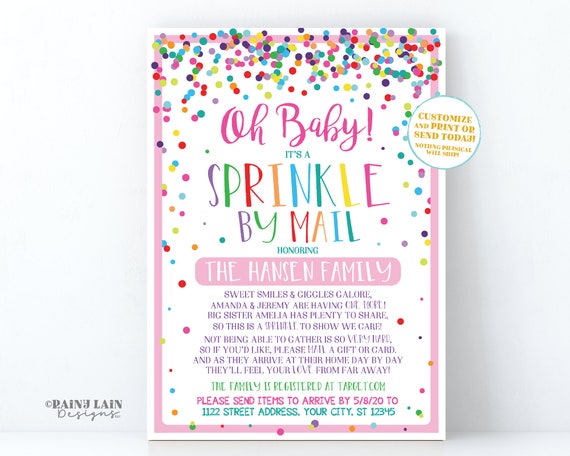 Baby Sprinkle by Mail Invitation Girl Baby Sprinkle Invite Girl Sprinkle  Ideas Sprinkle Shower Long Distance Sprinkle Oh Baby Pink Confetti 