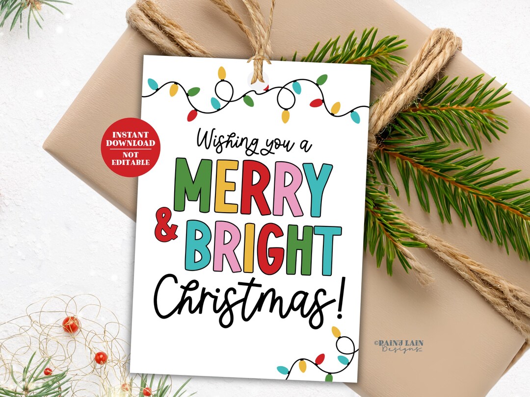 Merry & Bright Christmas Gift Tags, Printable Holiday Tags, Instant ...