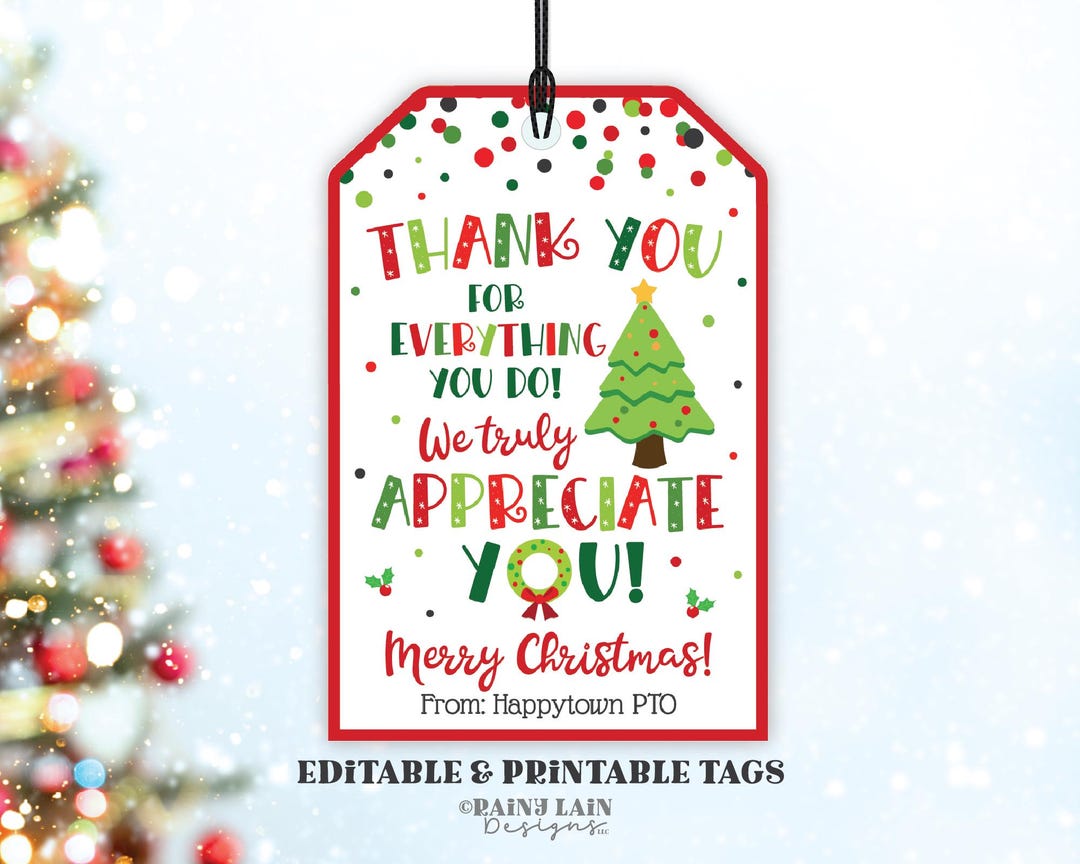 Thank You for All You Do Christmas Tag Appreciate Holiday Gift Tags ...