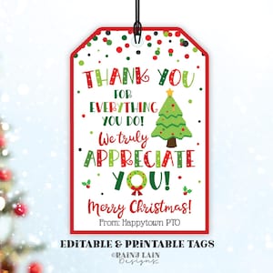 Obrigado por tudo o que você faz Etiqueta de Natal Aprecie as etiquetas para presentes de Natal Etiquetas de agradecimento para lembrancinhas de Natal Professor Funcionários Funcionários Escola