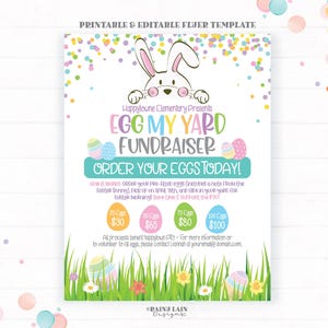 Bewerkbare Easter Egg My Yard Fundraiser Flyer-sjabloon, afdrukbare School Fundraiser-evenement, PTO PTA Spring Flier, DIY