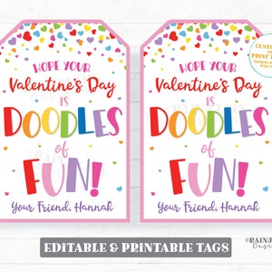 Etichetta di San Valentino Doodles of Fun, gioco di schizzi, blocco da disegno, regalo di San Valentino per la scuola materna, stampabile, per bambini, etichetta di San Valentino senza caramelle