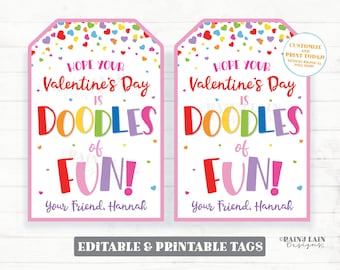 Doodles of Fun Valentine Tag, Sketch Game, Drawing Pad Valentine's Day Gift Preschool Classroom Printable Kids Non-Candy Valentine Tag